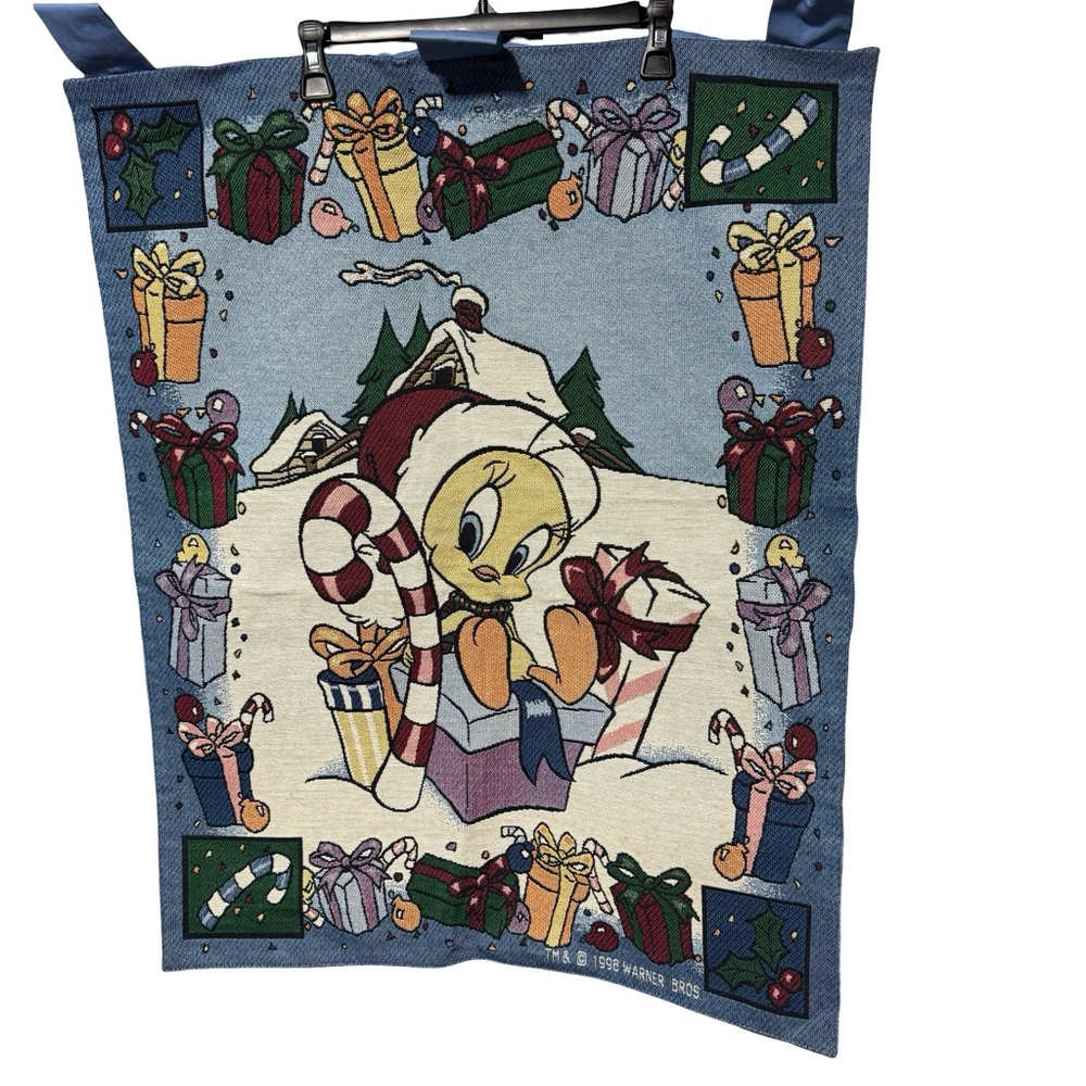 Tweety Bird 1996 Christmas Tapestry‎ Wall Hanging Looney Tunes Needlework Flag